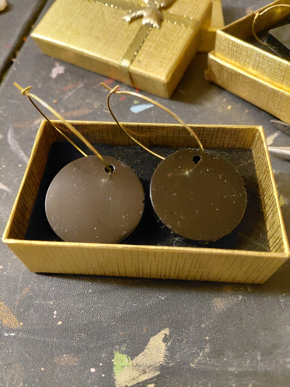 Minimalist Round Black Drop Earrings - Gold Hoop